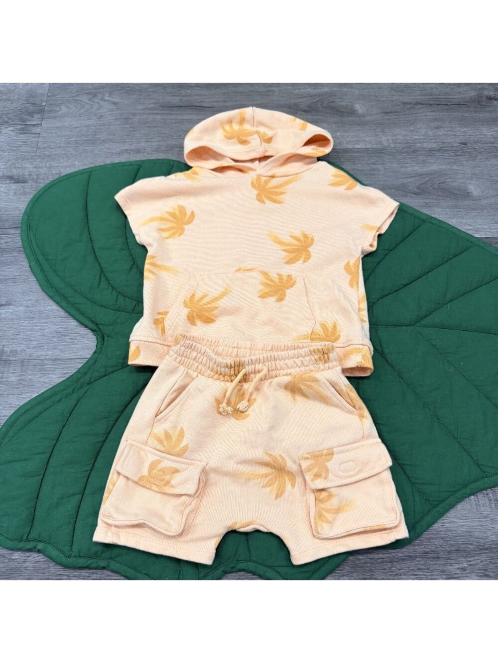 Grayson Mini Toddler 2T Orange Palm Tree Hoodie Top Shorts Set Outfit